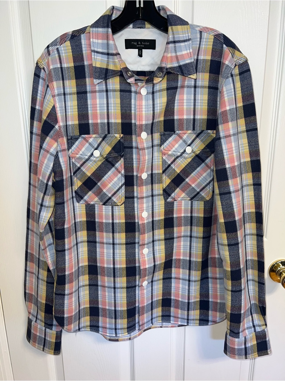 Men’s size M Rag & bone Navy, Salmon Pink, Butter Yellow Plaid Shirt Jacket